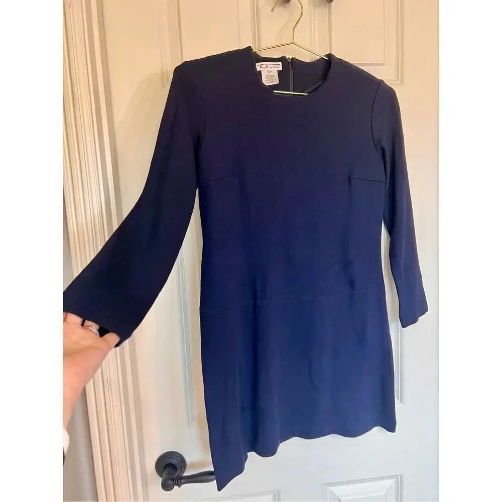 Talbots Missy Size 4 Long Sleeve Navy Blue Midi Dress Back Zipper